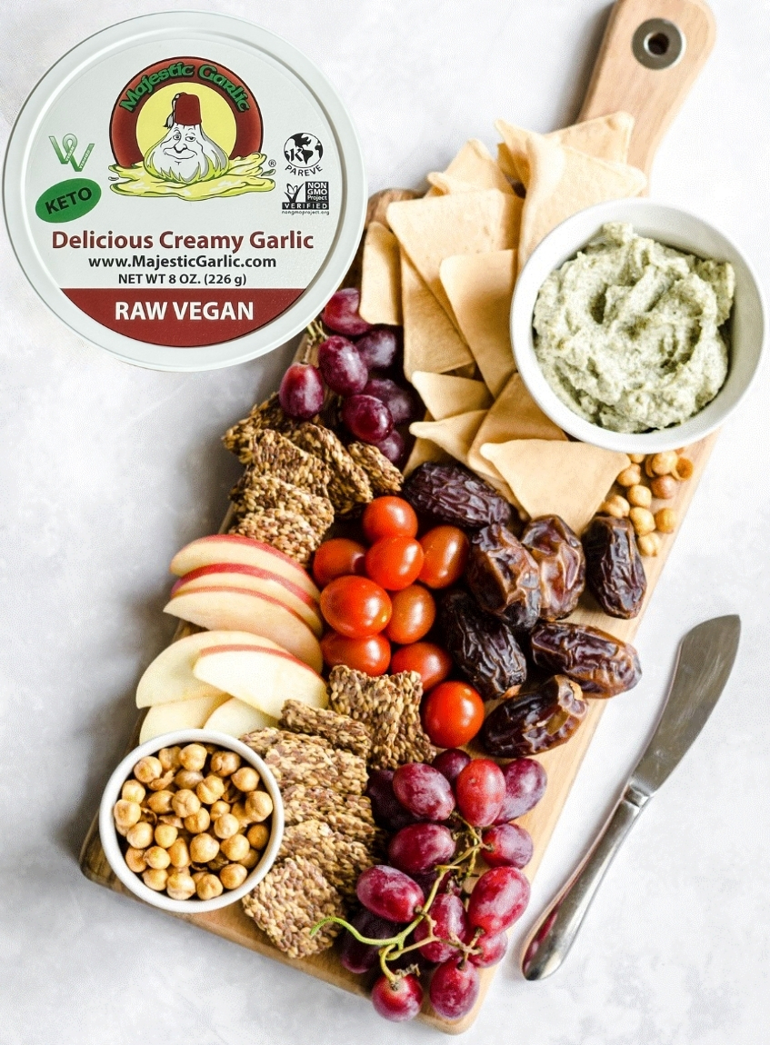Majestic Garlic original garlic spread served on a platter